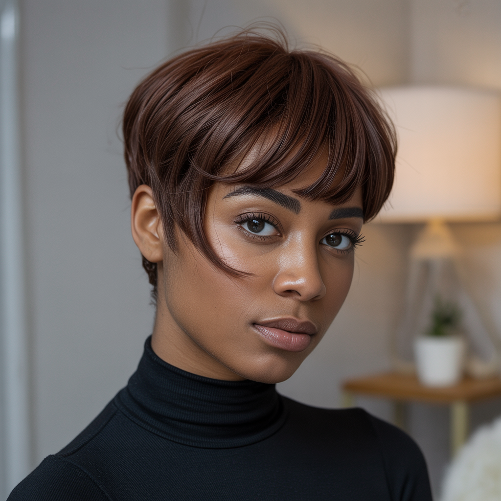  Brown Pixie with Long Bangs
