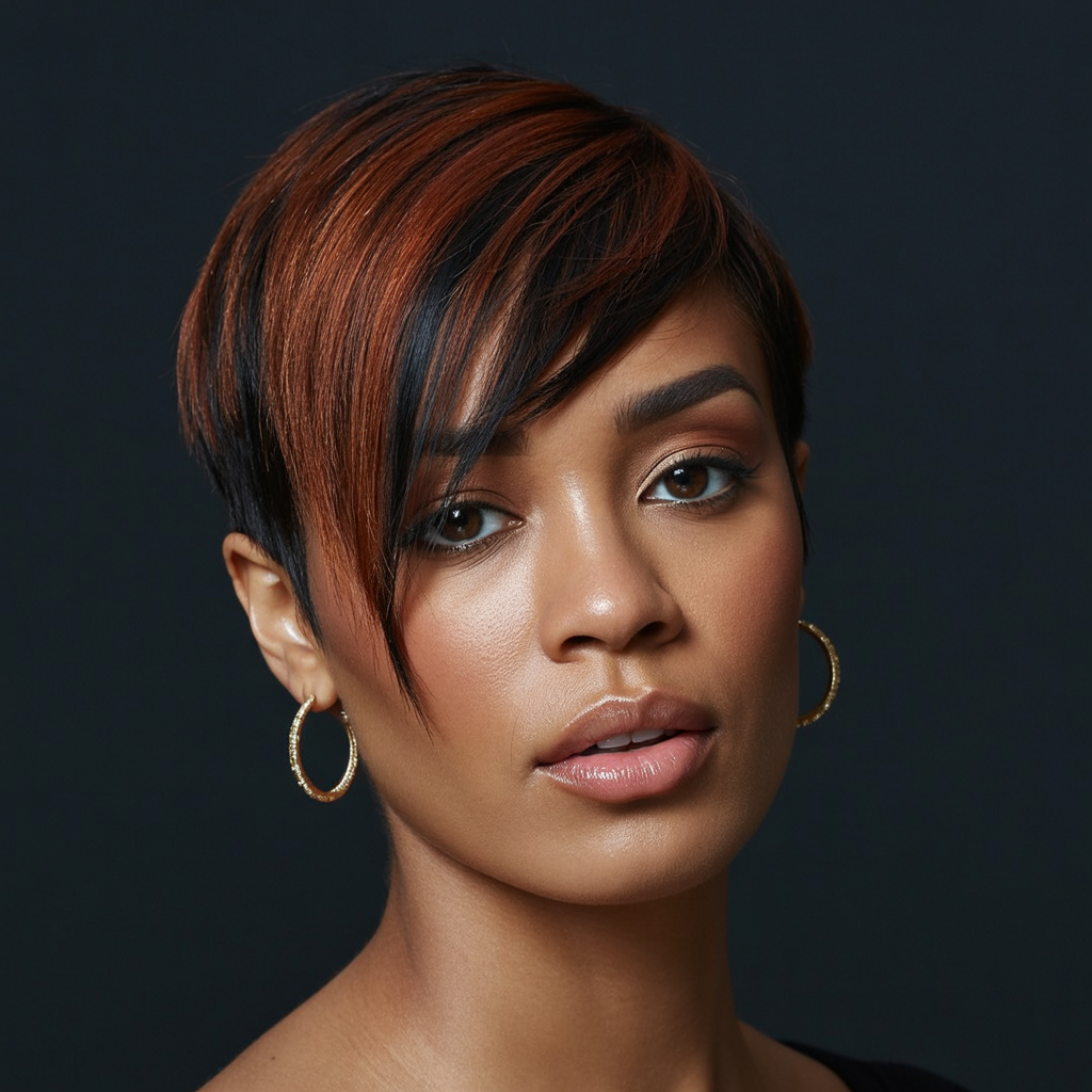 Asymmetrical Pixie with Bold Brown Highlights: A Modern Edge