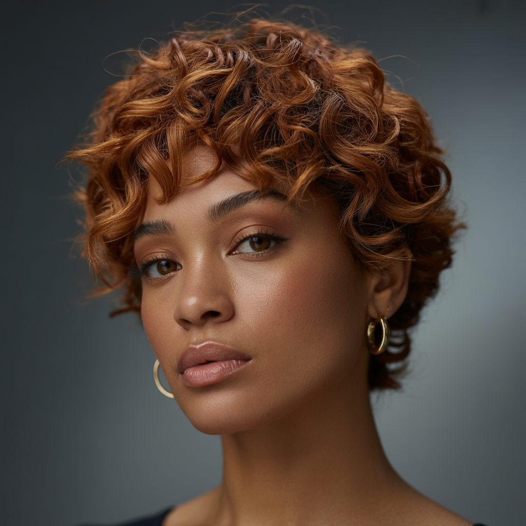 Voluminous Curly Ginger Brown Pixie