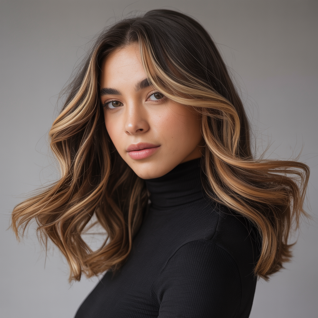 Long Butterfly Cut with Caramel Highlights