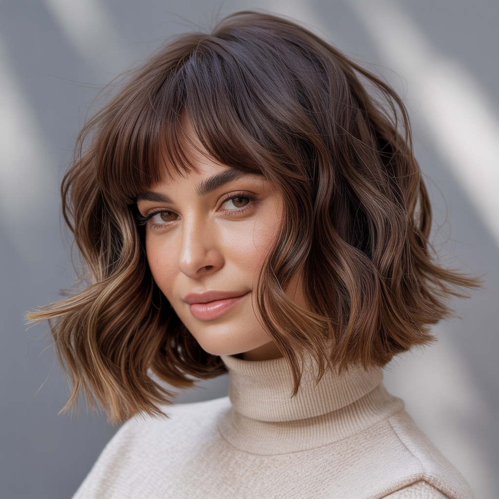 Wavy Layered Bob with Curtain Fringe