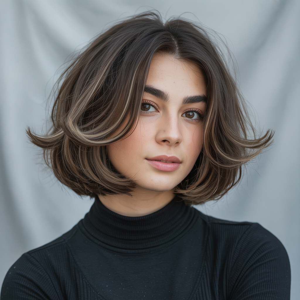 Layered Bob with Flip‑Up Ends