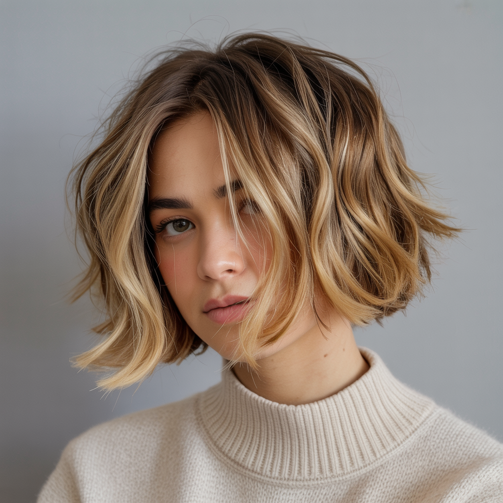 Tousled Choppy Bob with Highlights