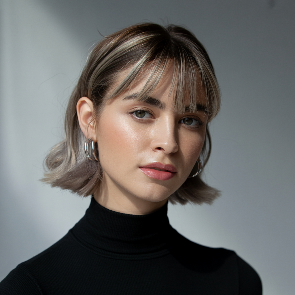 Medium Butterfly with Bangs and a Sleek, Defined Look