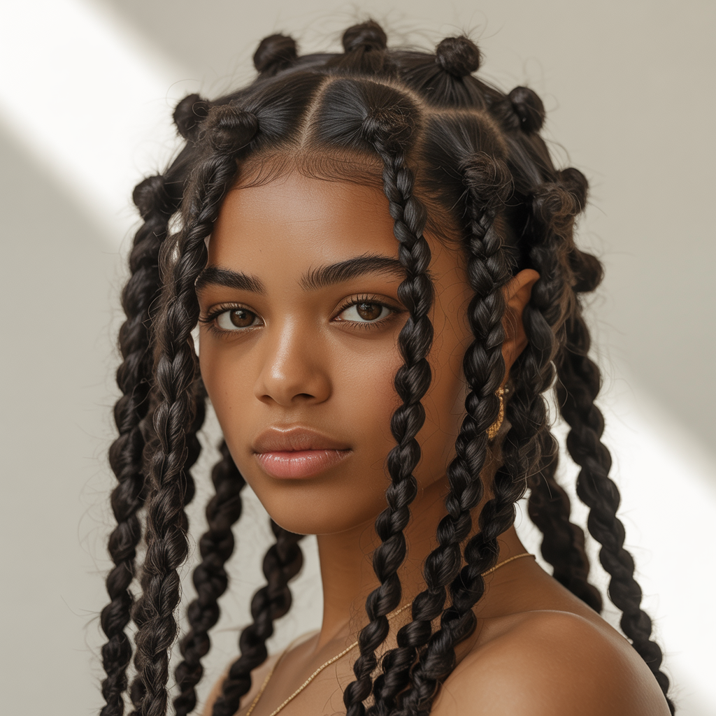  Bantu Knots with Braided Sides