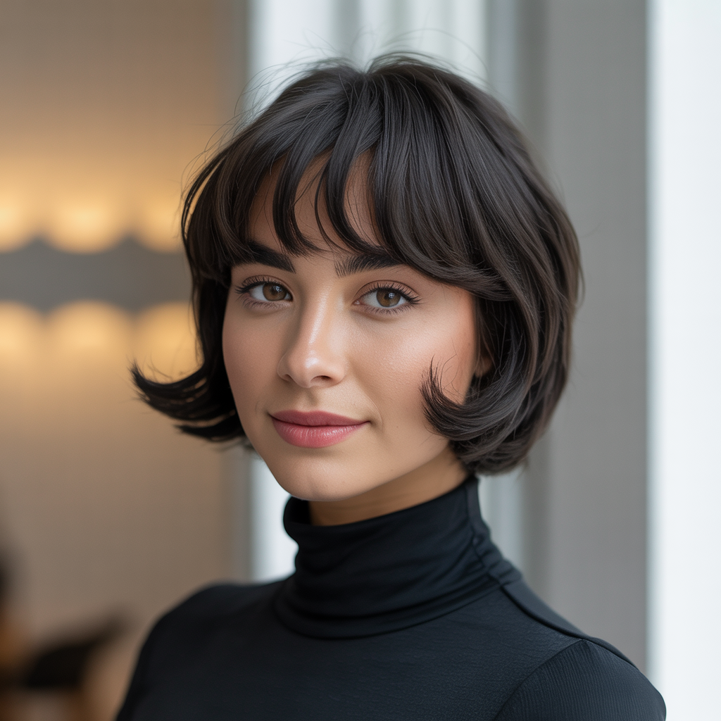 Short Butterfly Cut with Face-Framing Fringe for Oval Faces