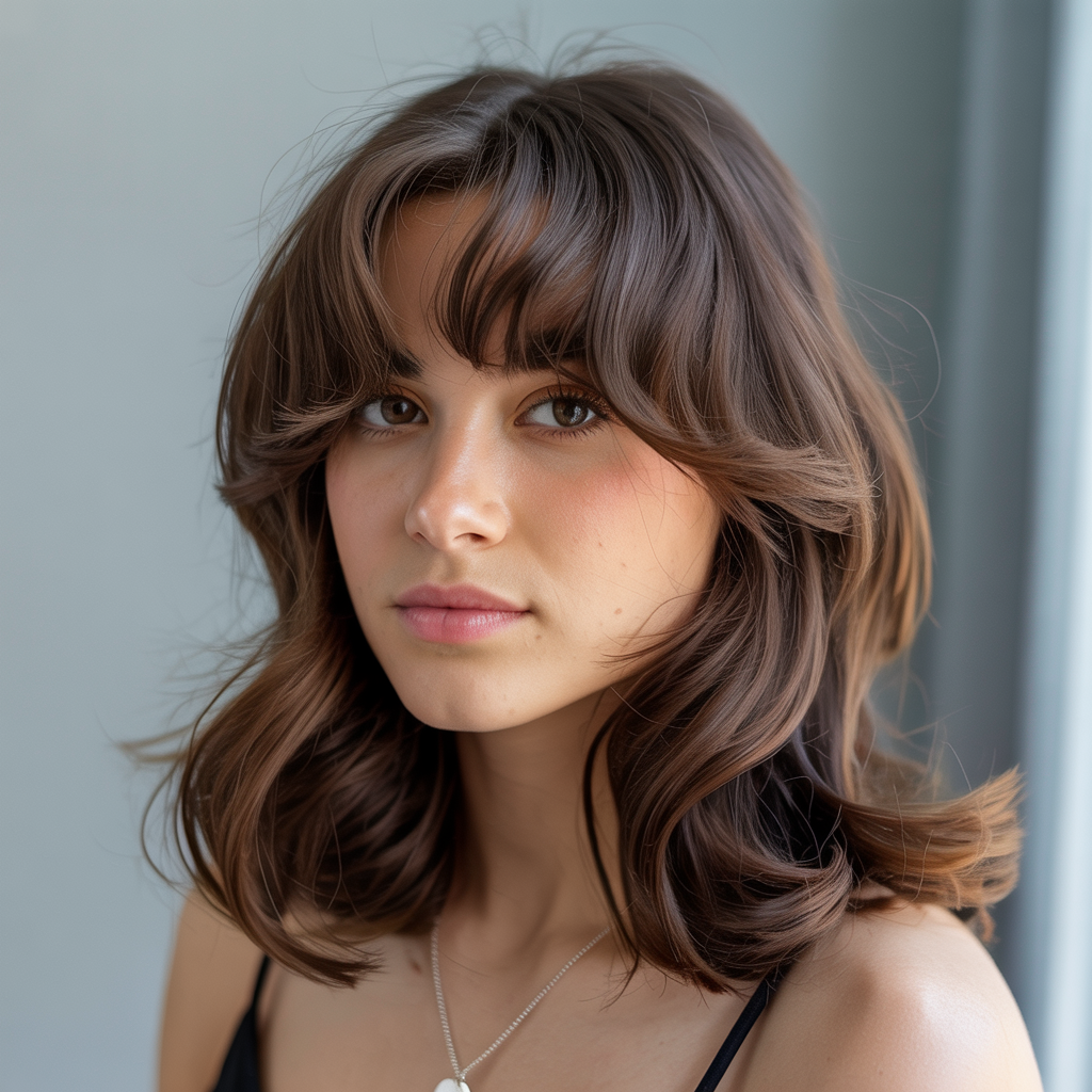 Butterfly Cut for Heart-Shaped Faces with Longer Fringe