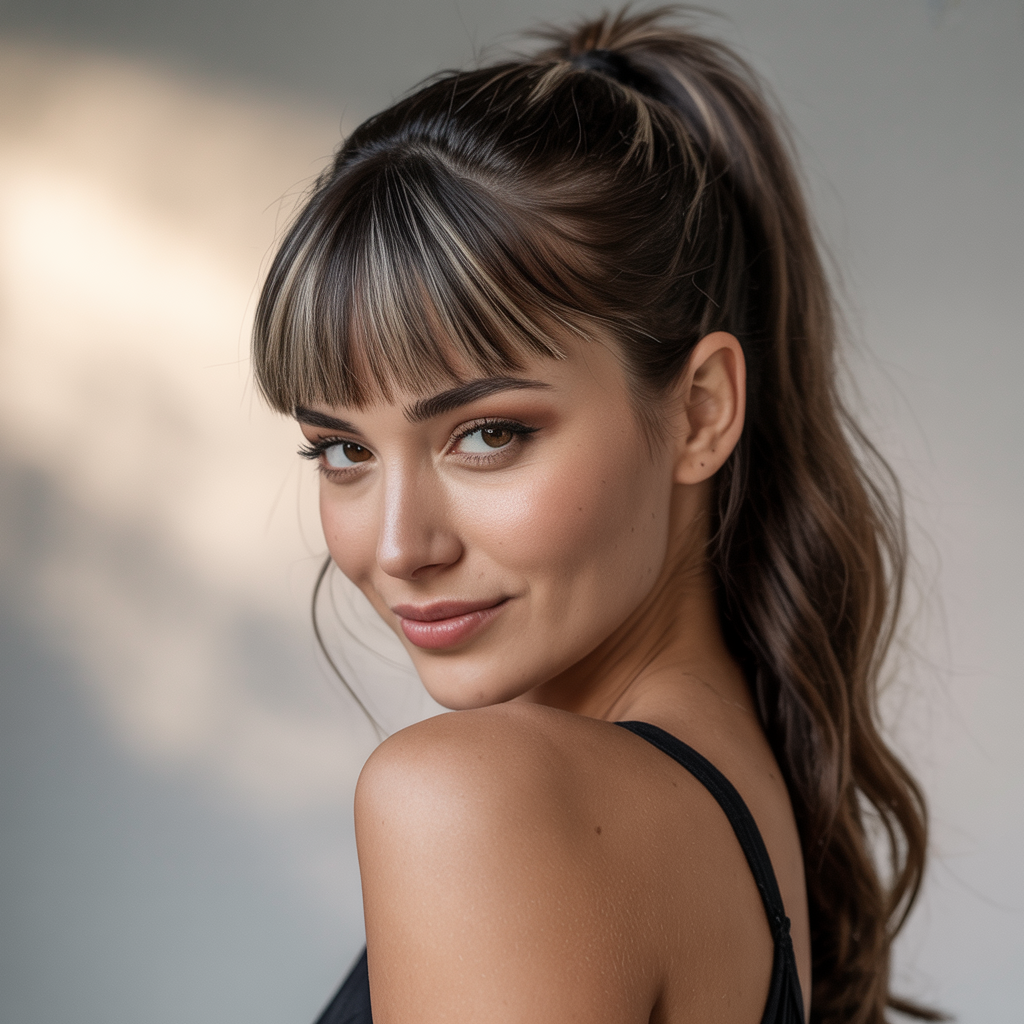  Bangs with a High Ponytail