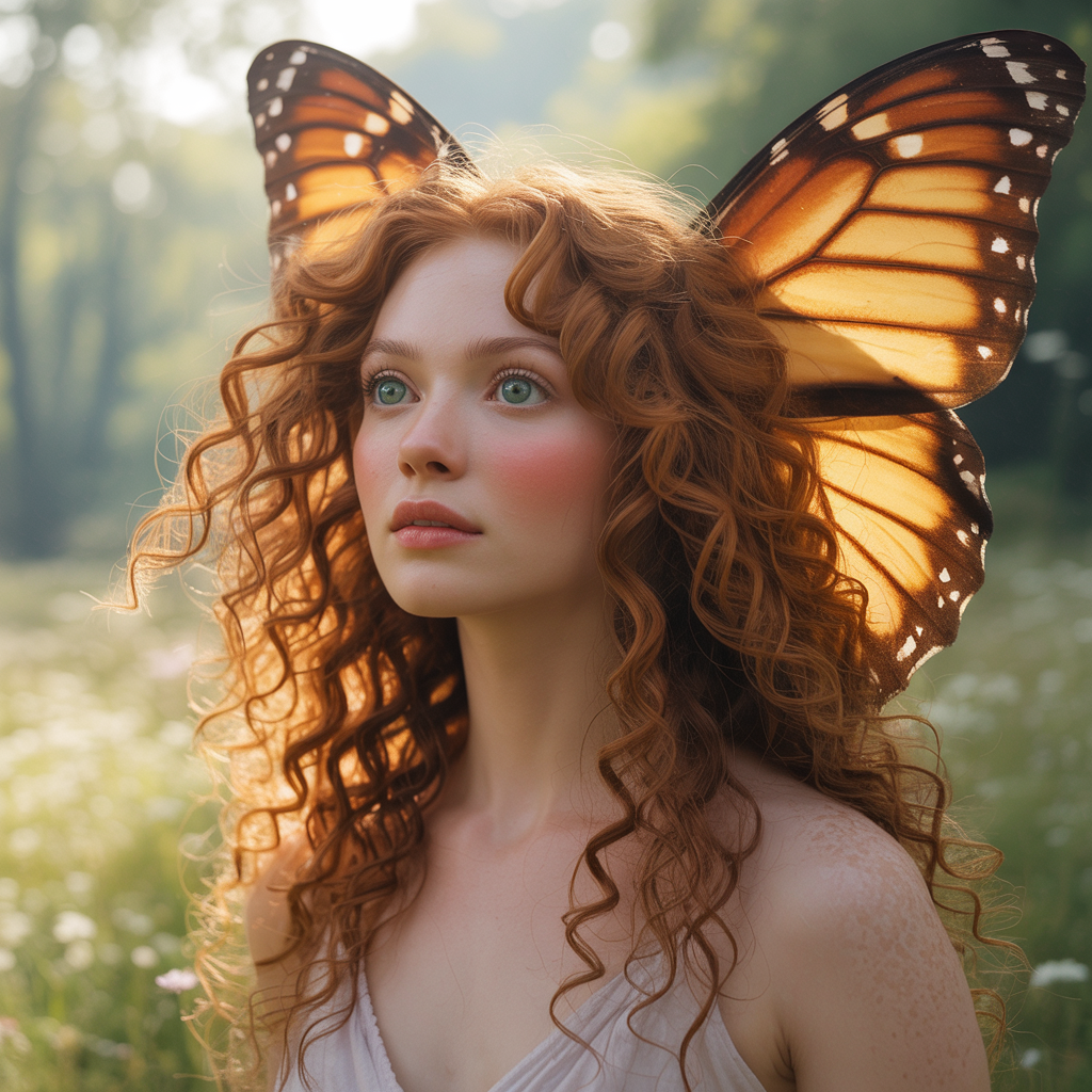 Butterfly with Voluminous Curly Hair