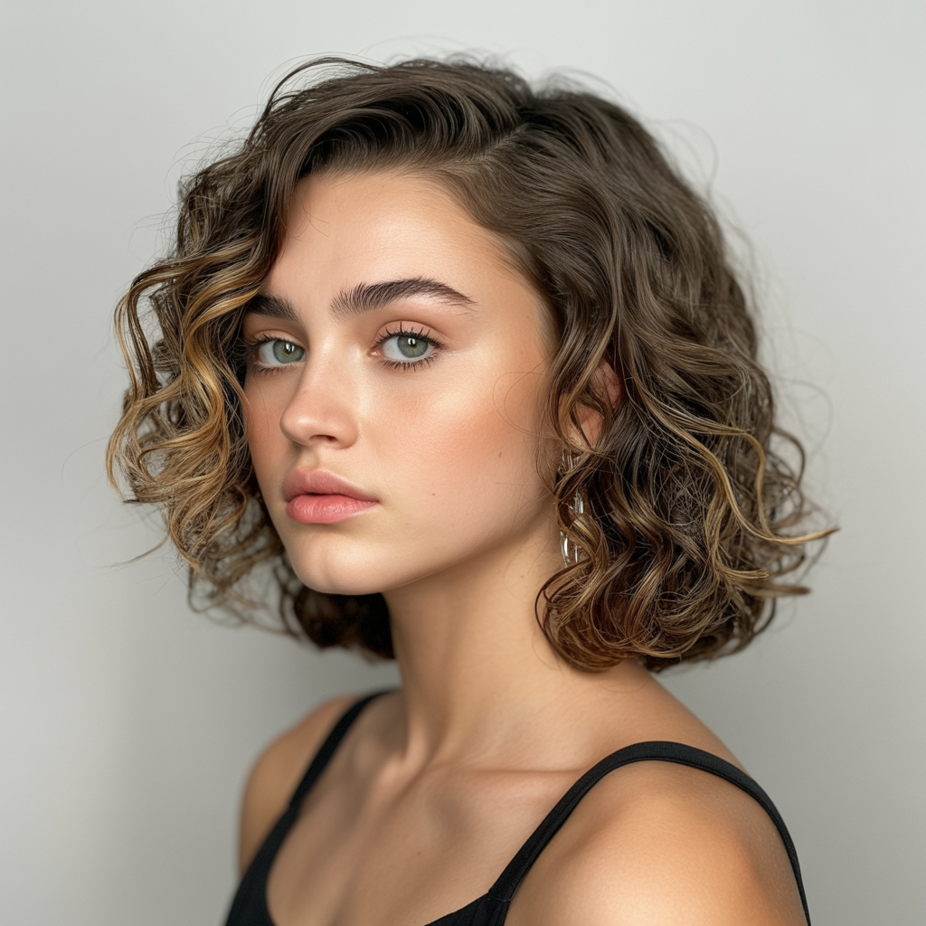 Curly Butterfly Cut with a Deep Side Part