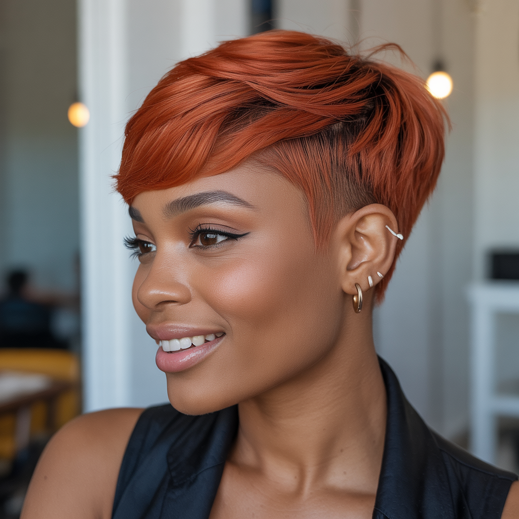 Ginger Brown Pixie with Undercut Design