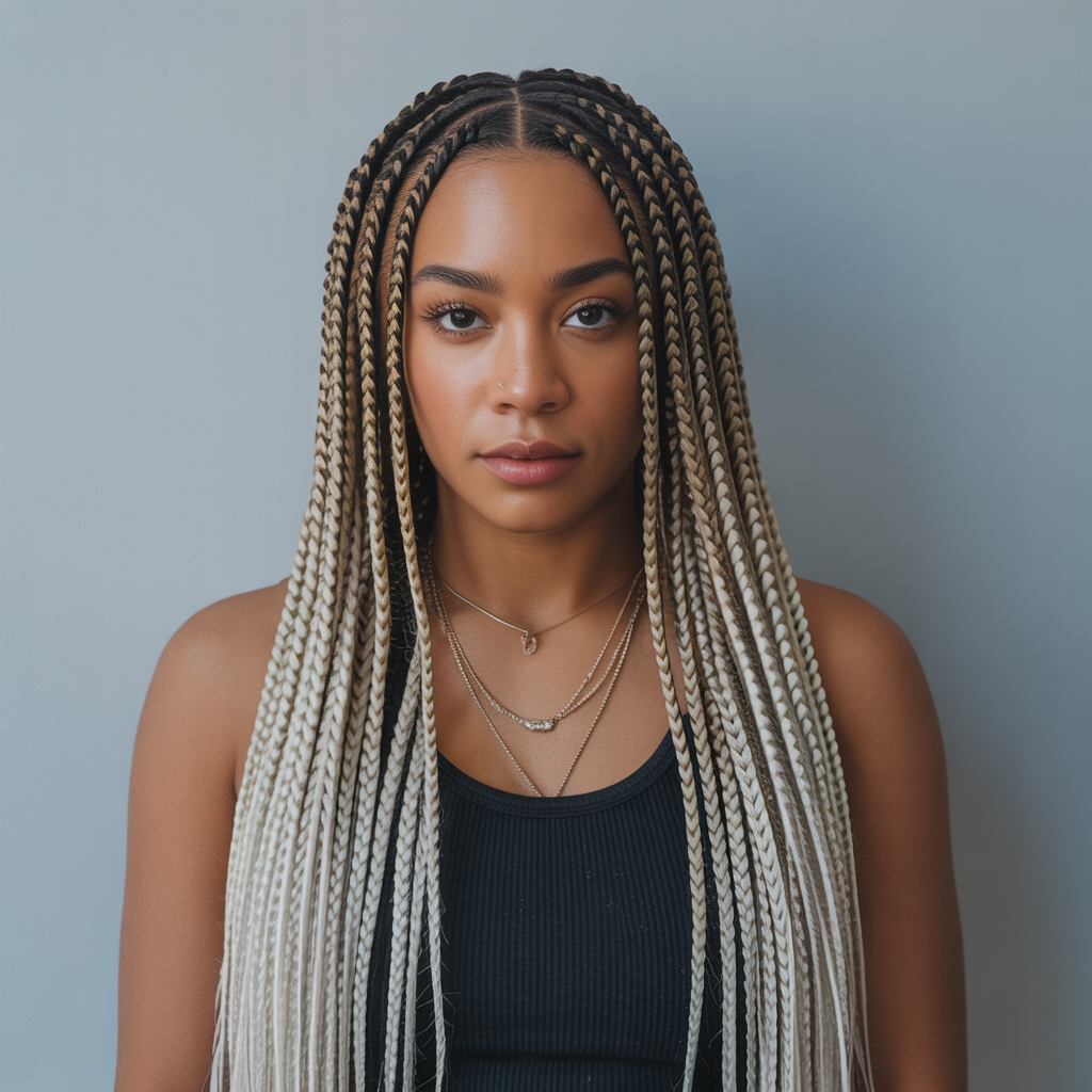  Long Box Braids with Blonde Tips