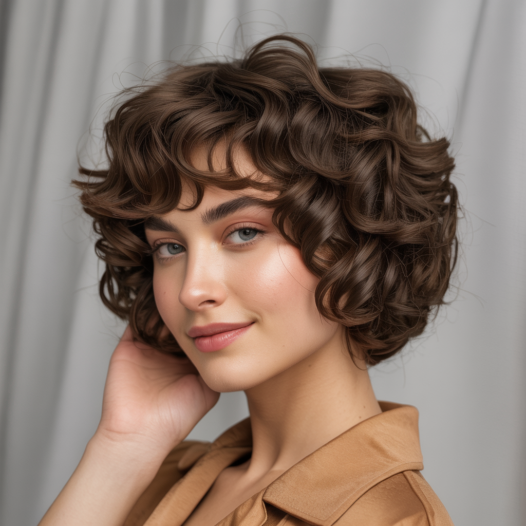Short Curly Butterfly Shag with Curly Fringe