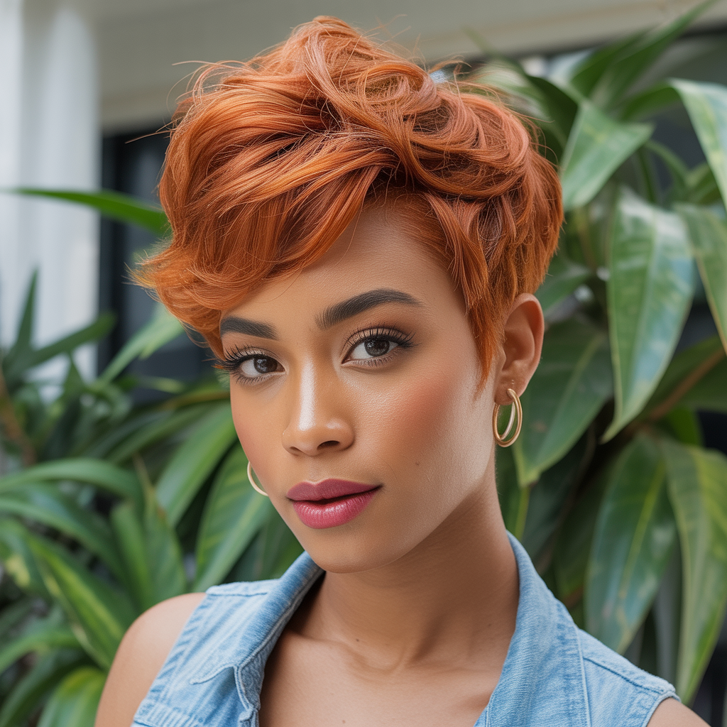 Textured Ginger Brown Pixie for Natural Hair