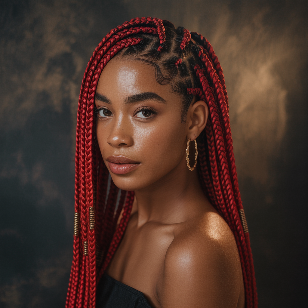 Classic Red Middle-Part Fulani Braids