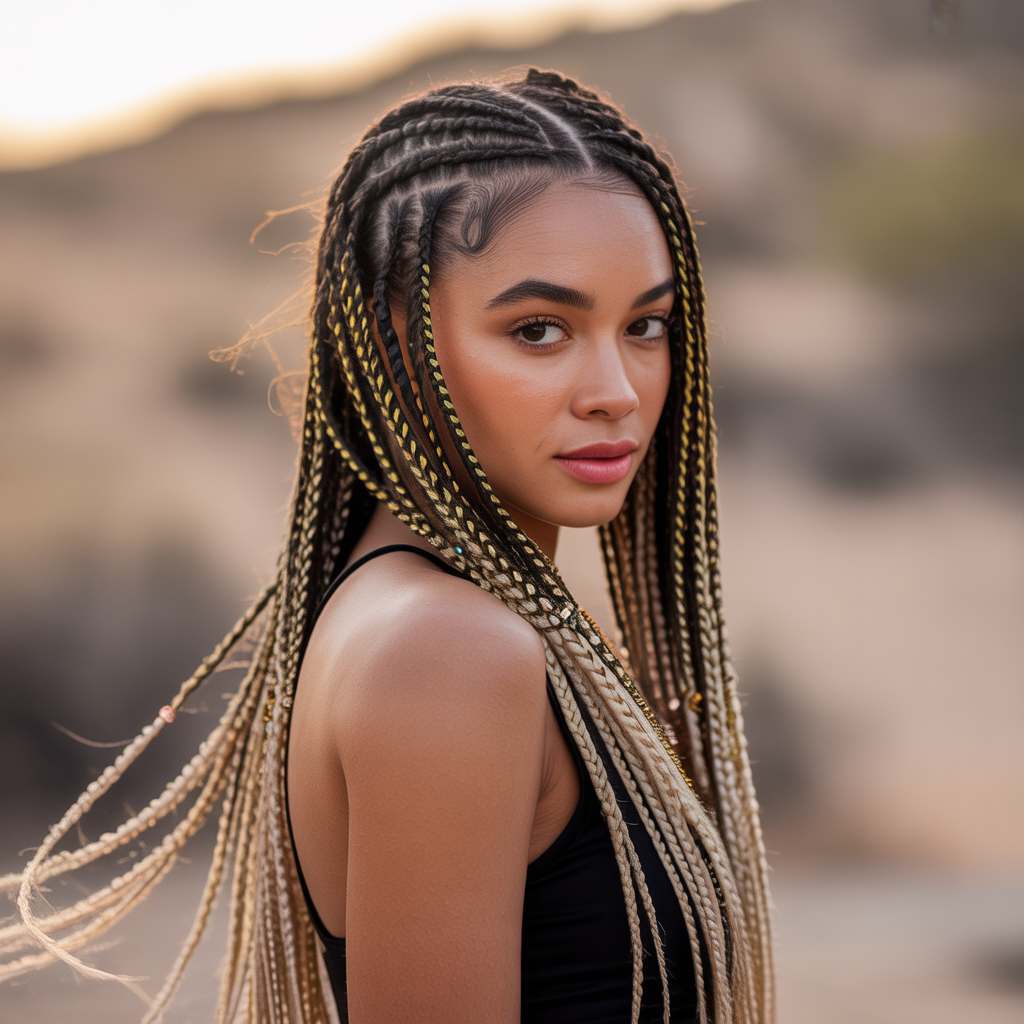 Fulani Braids with Heart-Shaped Part