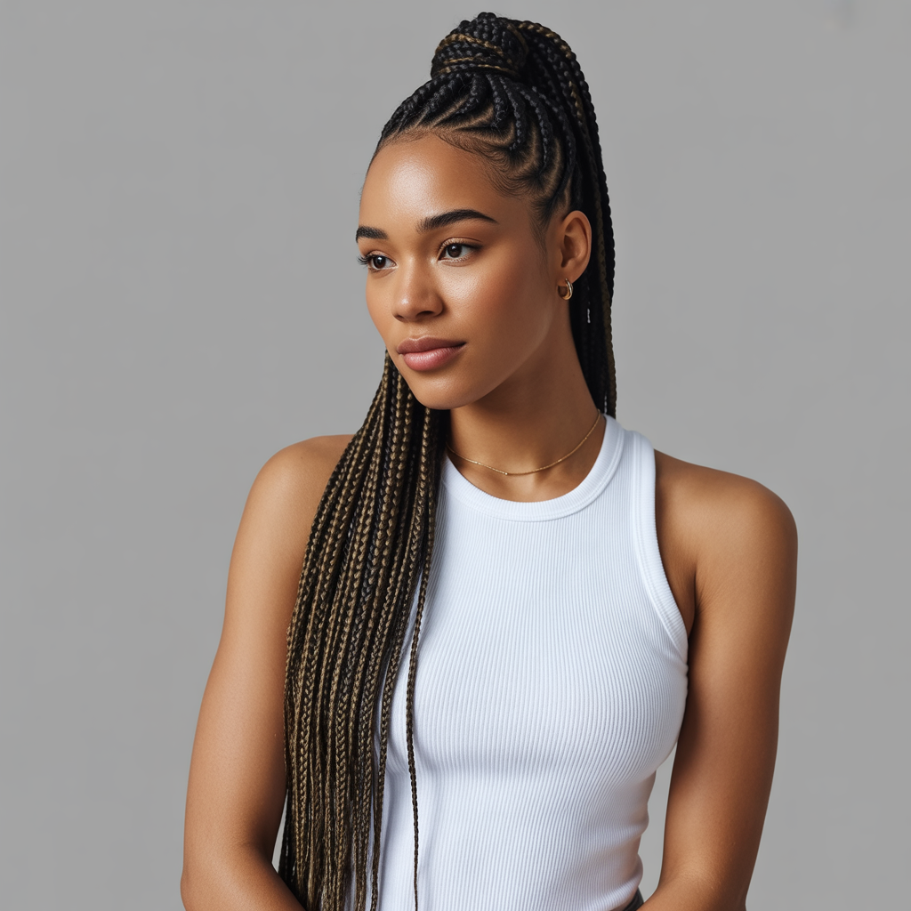 Long Fulani Braids Ponytail