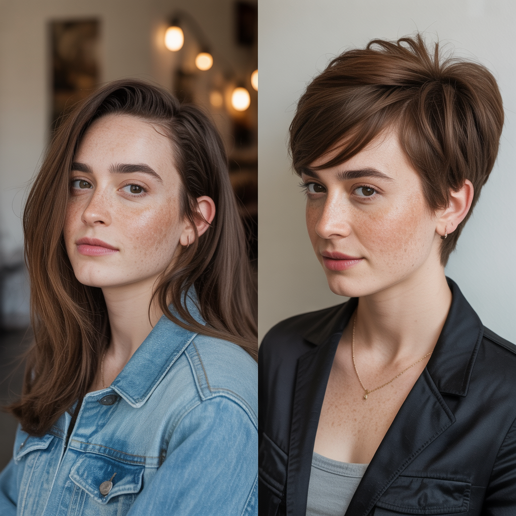 From Long Straight to Voluminous Pixie with Side Bangs