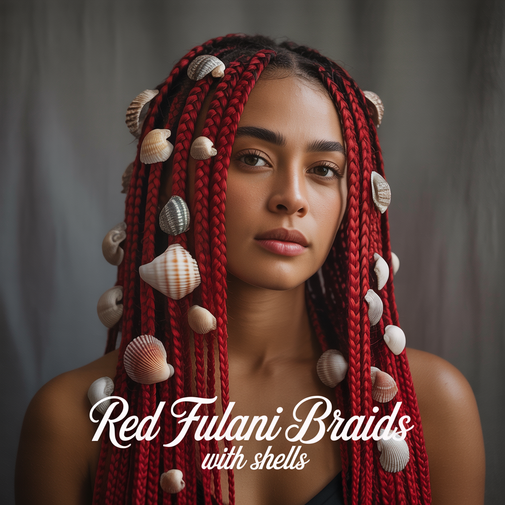 Red Fulani Braids with Shells