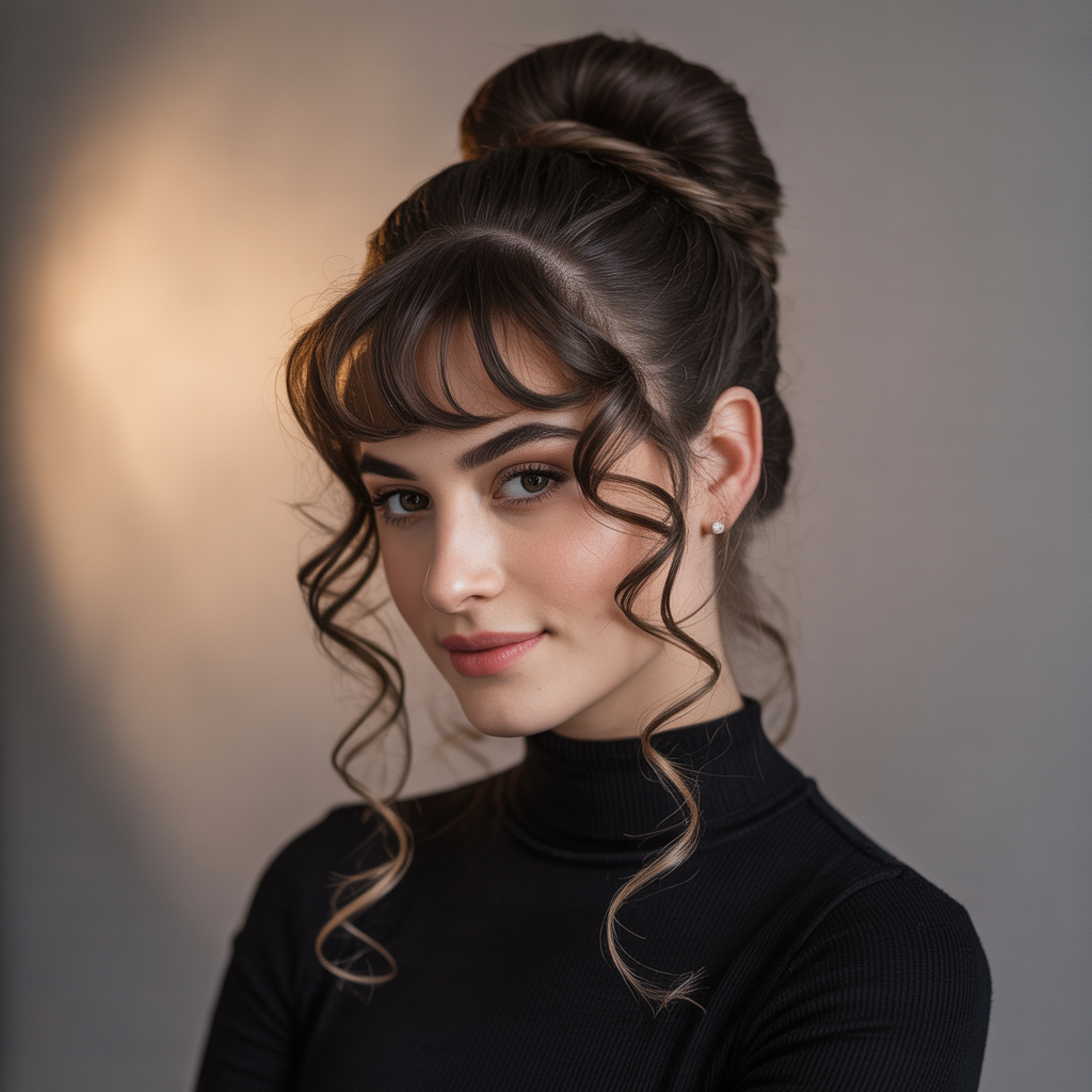 Bun with Curly Bangs
