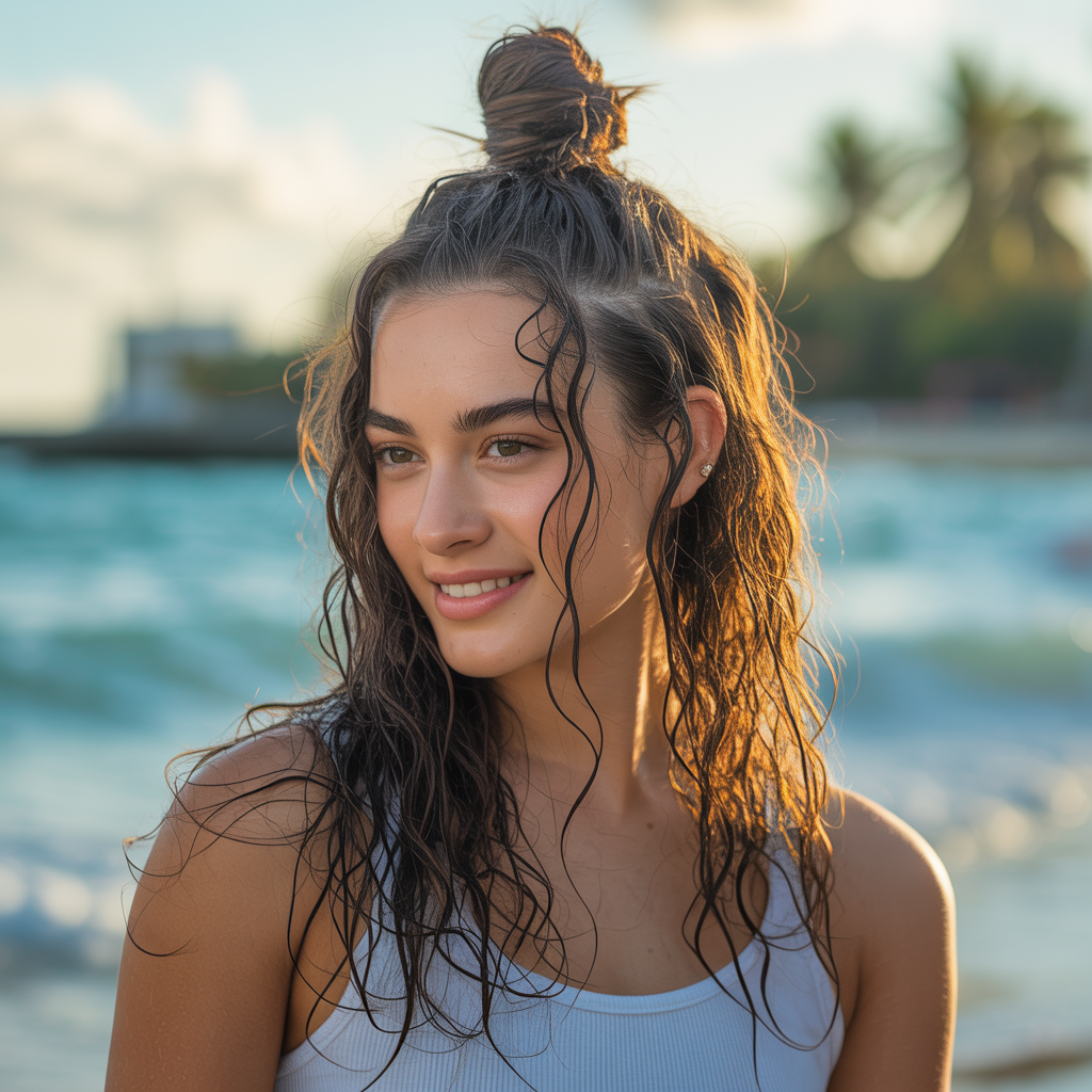 Wet and Wavy Top Knot