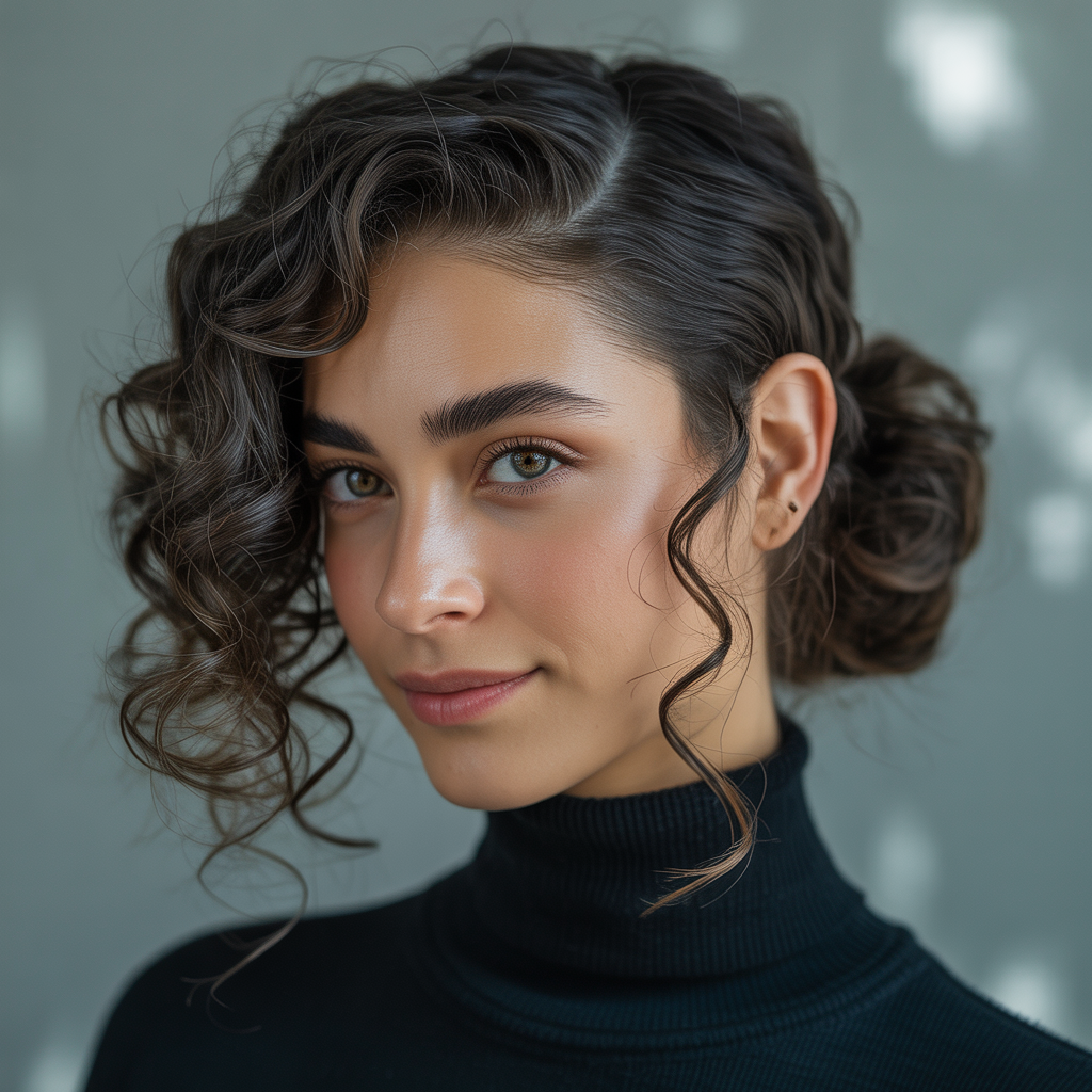 Side-Swept Curly Bun