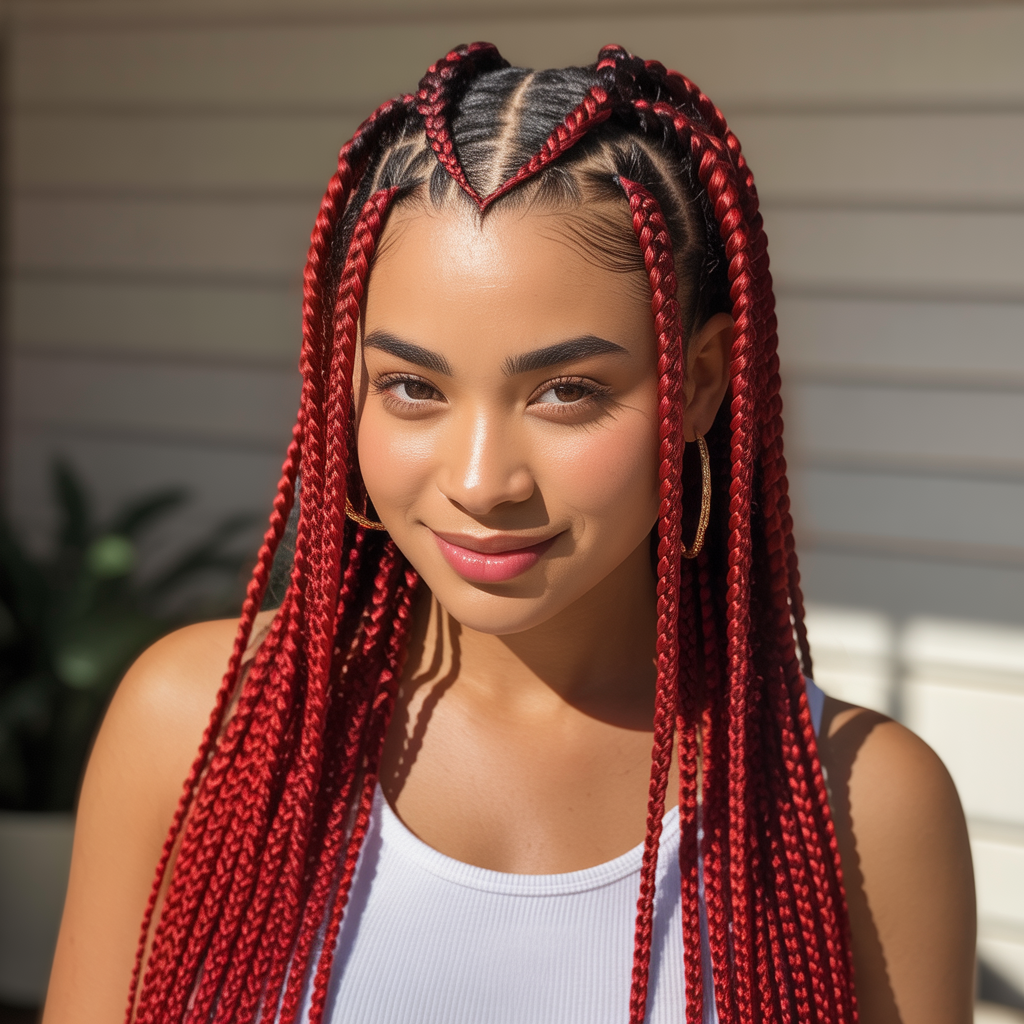 Red Fulani Braids with Heart Part
