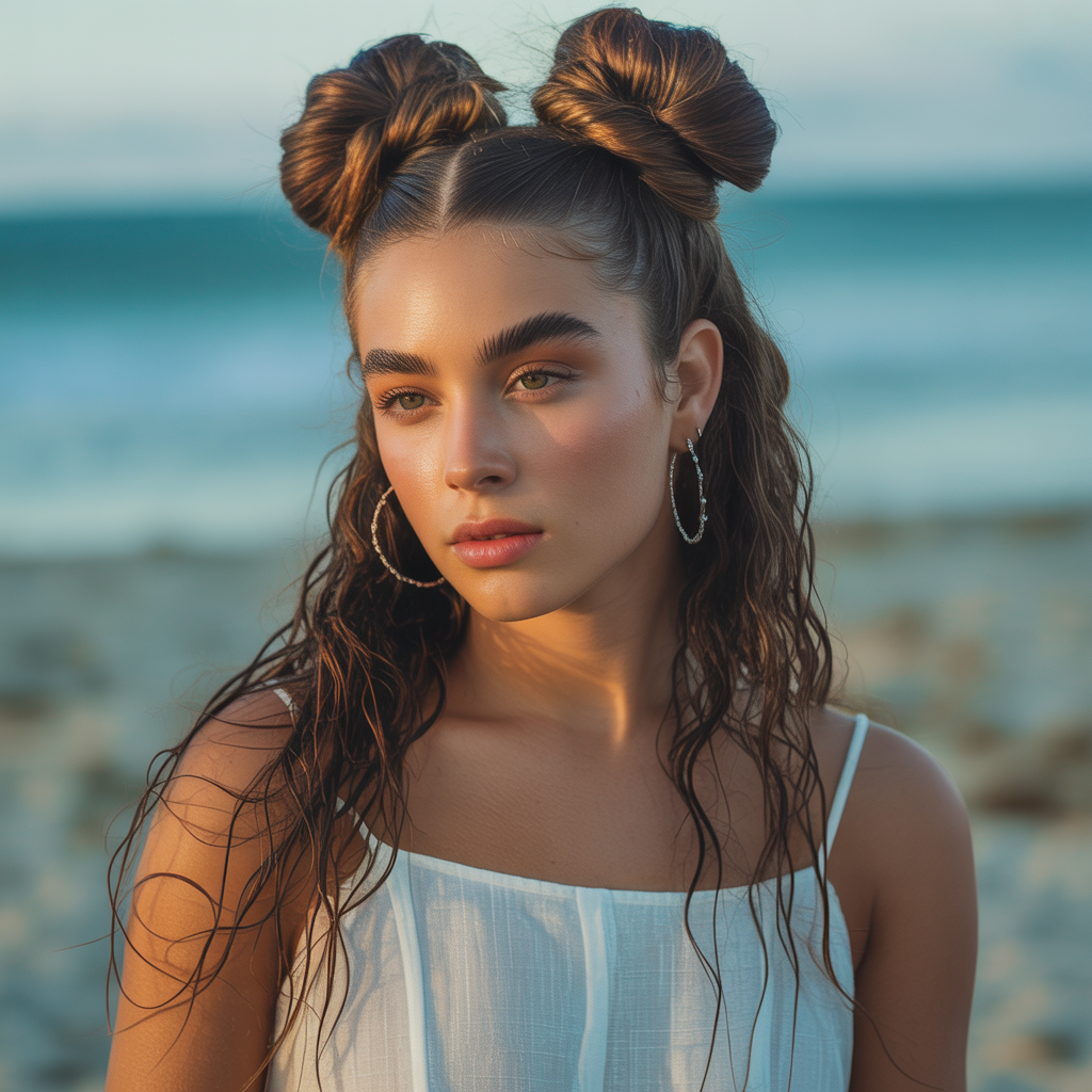 Double Buns with Wet Waves