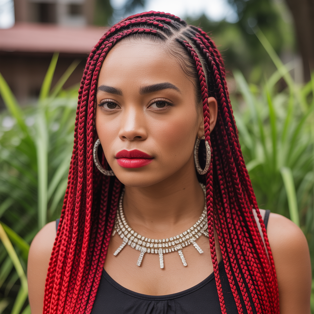 Red Peekaboo Fulani Braids