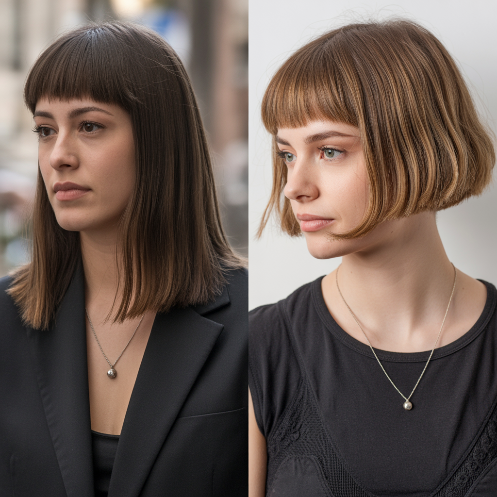 Long Straight Hair to Short Blunt Bangs Bob