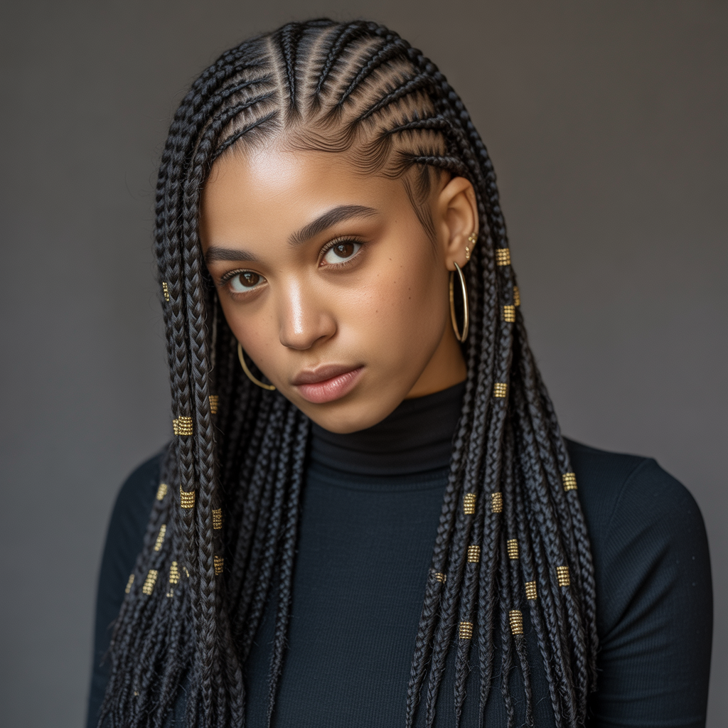 Fulani Braids with Triangle Parts
