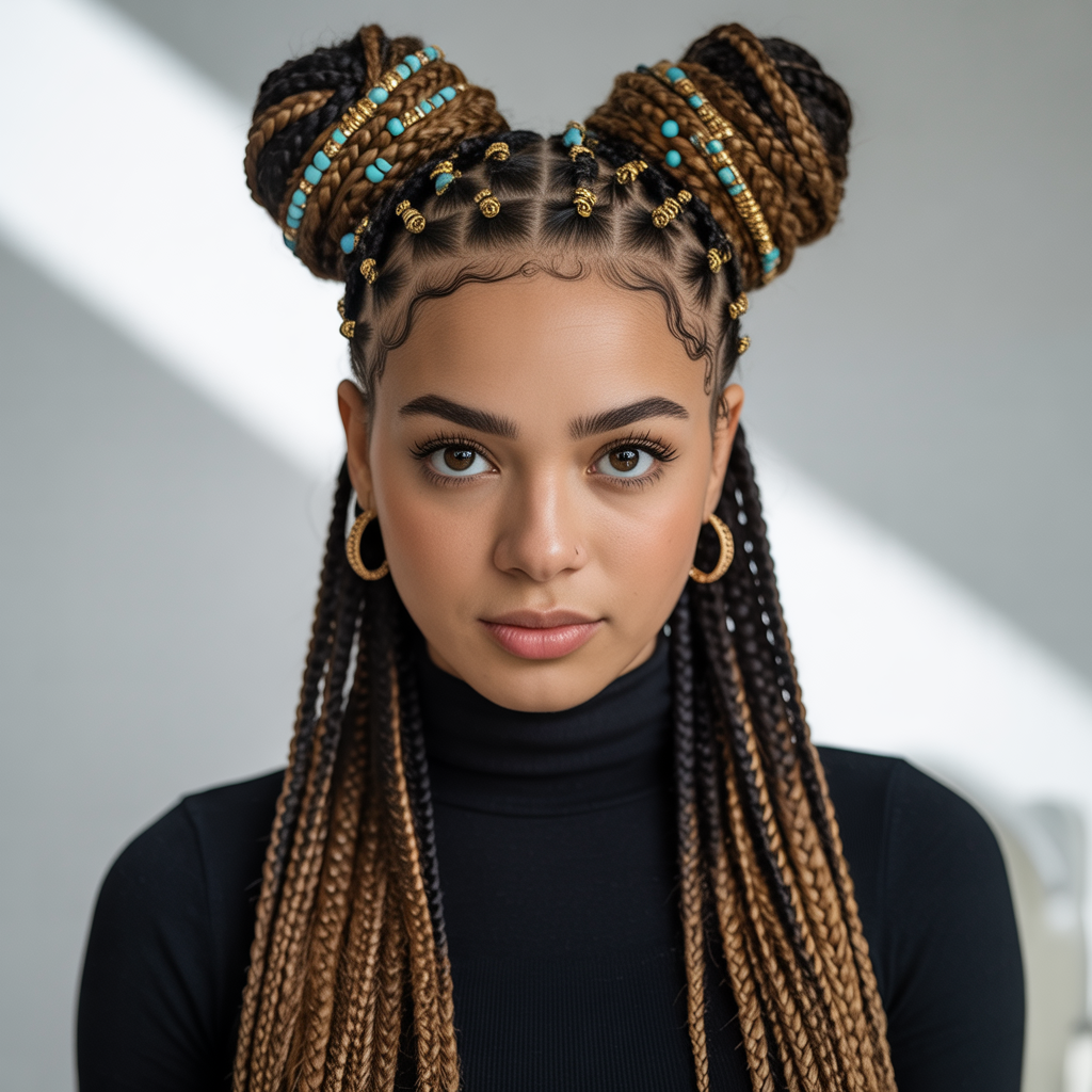 Fulani Braids with Double Bun