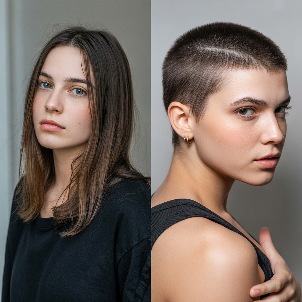 Long Straight to Buzz Cut