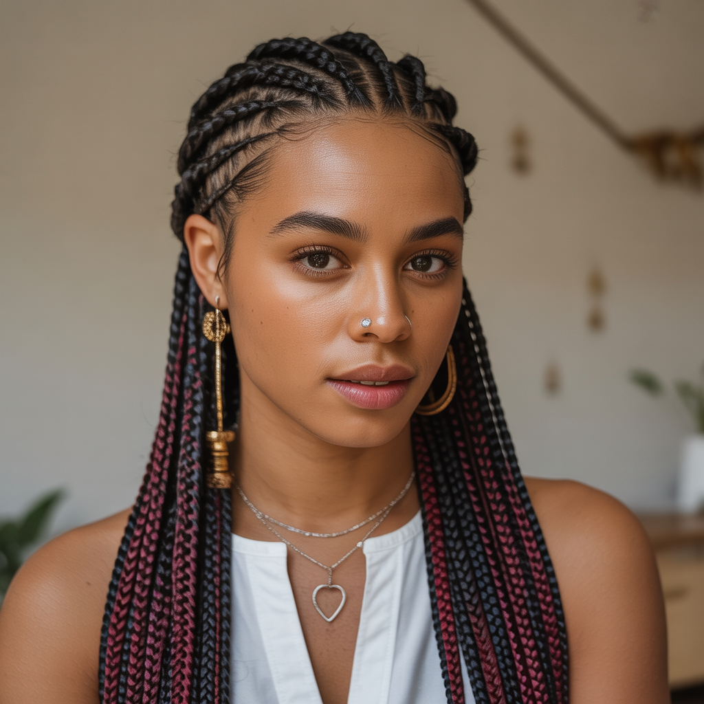 Fulani Braids with Two Layer Braids