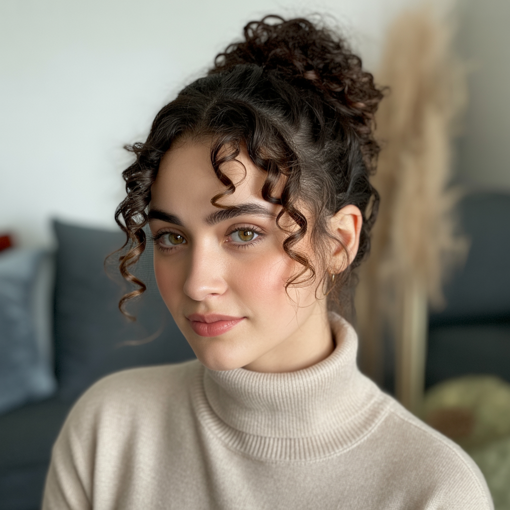 Curly French Braid Bun