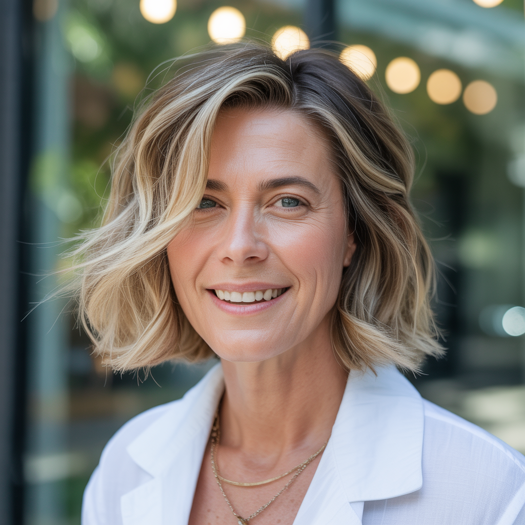 Tousled Lob with Highlights