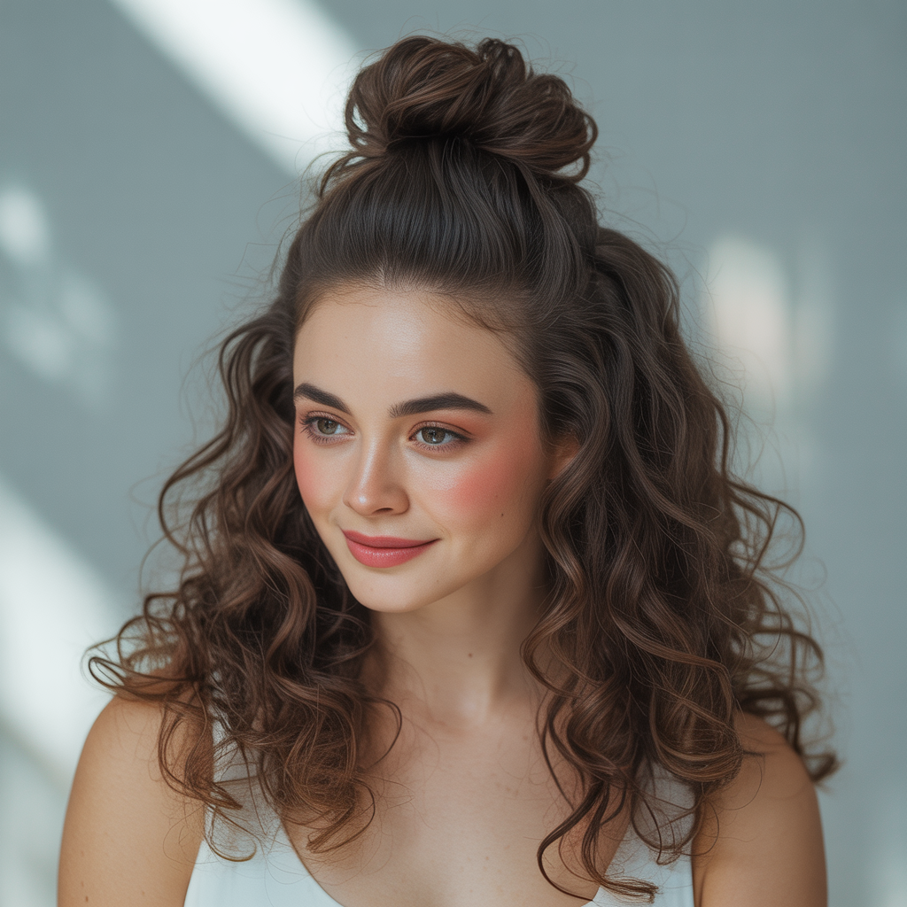 Half-Up Curly Top Knot