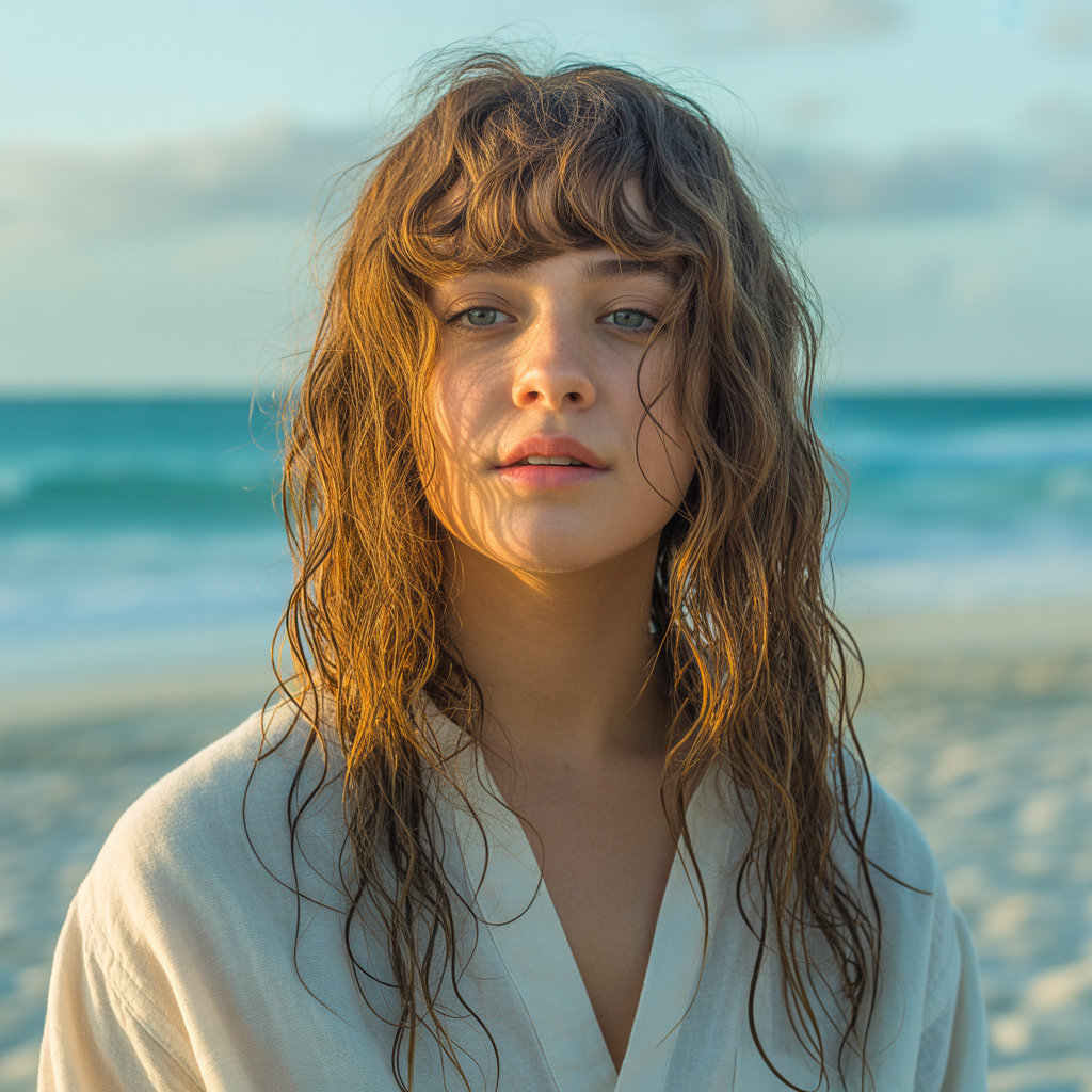 Wet and Wavy Curtain Bangs