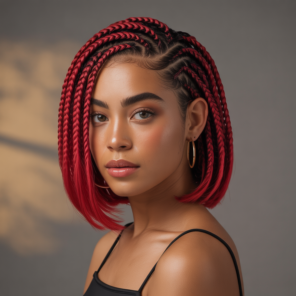 Short Red Fulani Braids Bob