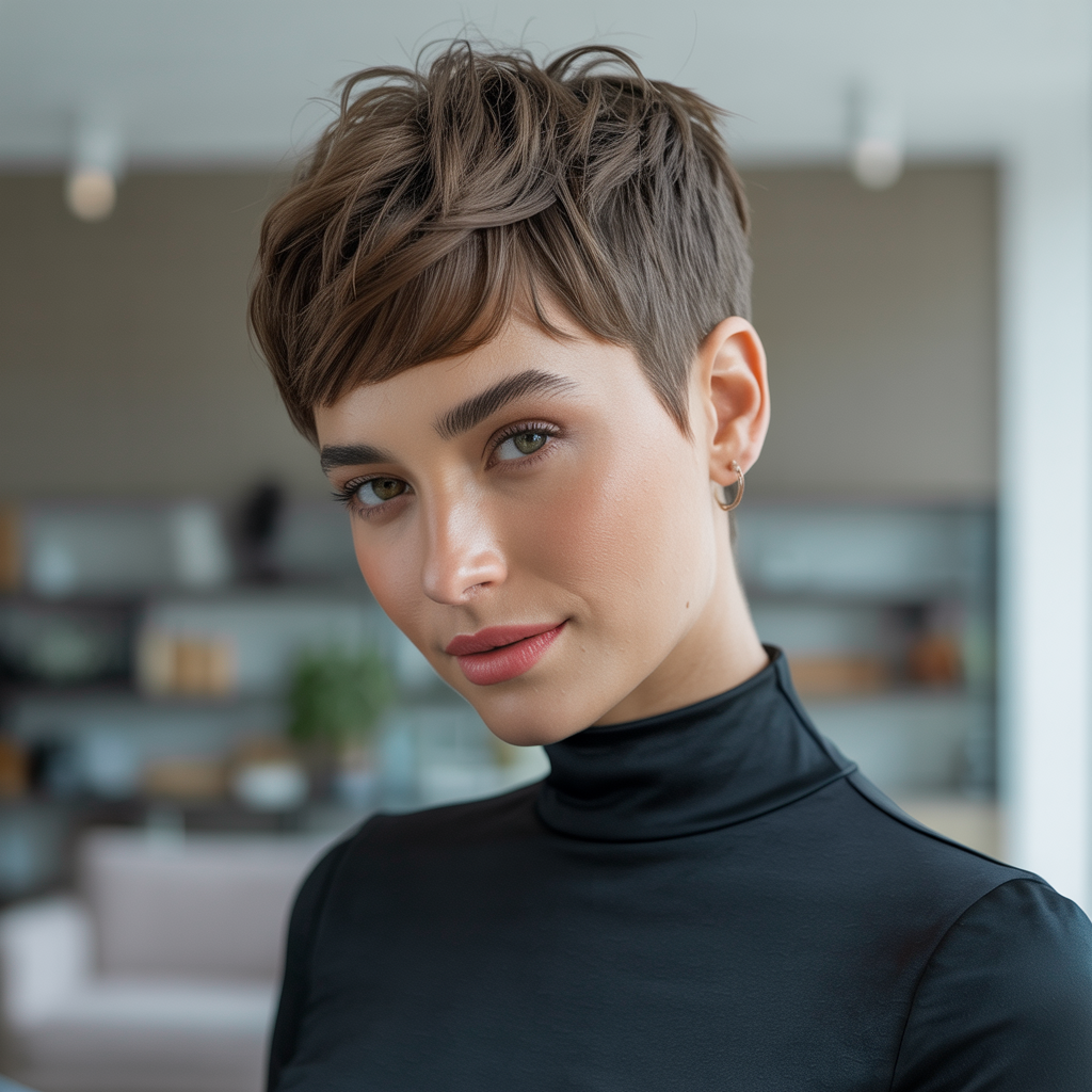 Side‑Parted Blunt Pixie
