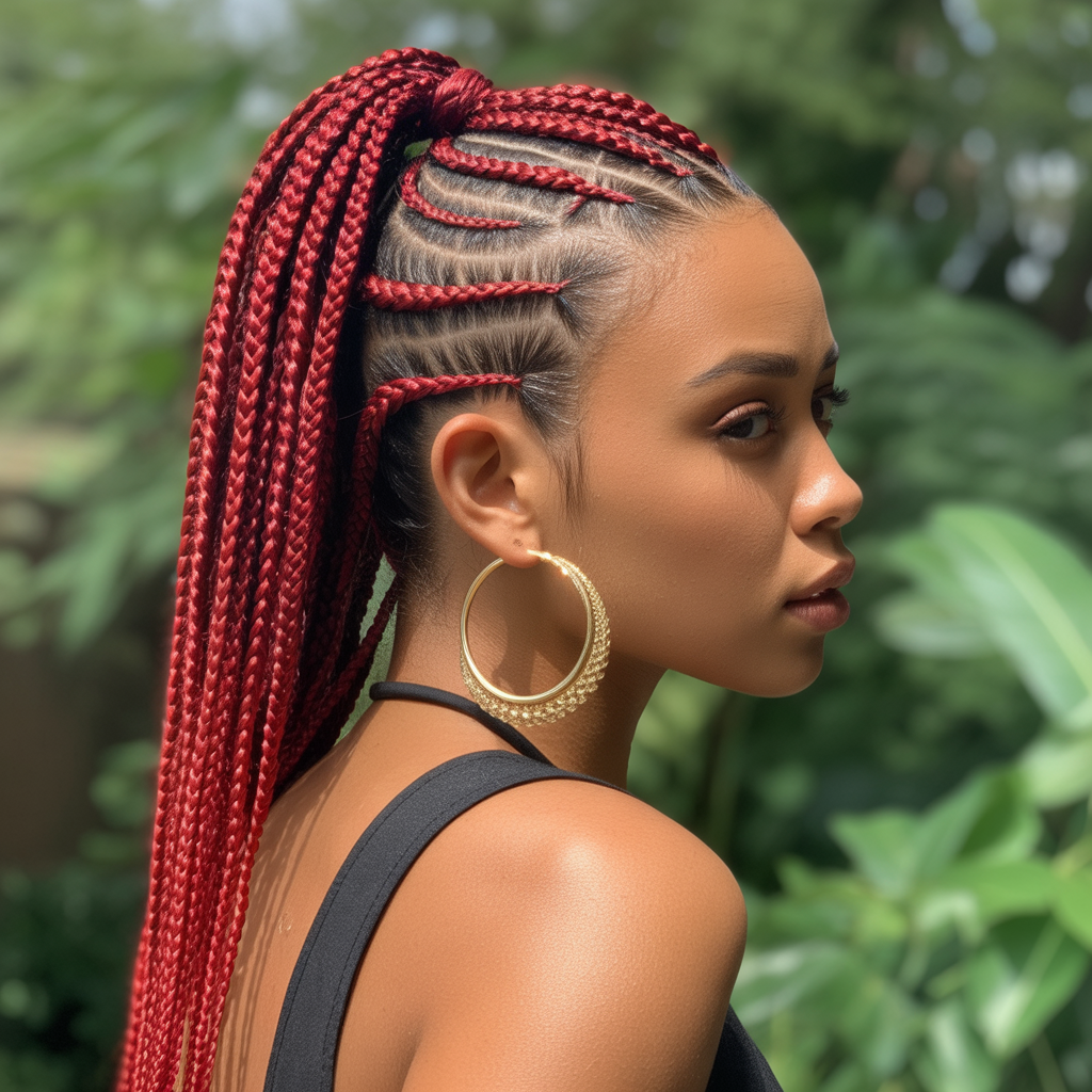 Red Fulani Braids Ponytail