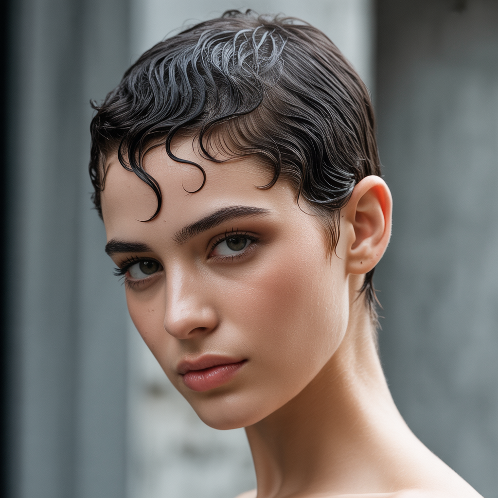 Wet Wavy Slicked Pixie