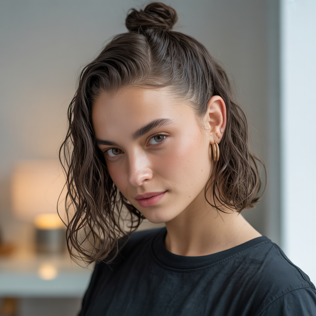 Side Part Half-Up Bun