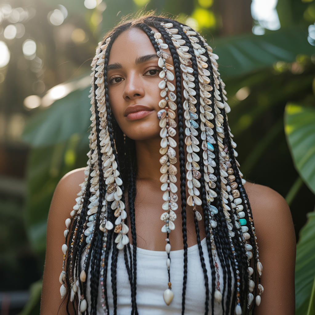  Quick Weave Fulani Braids with Shells
