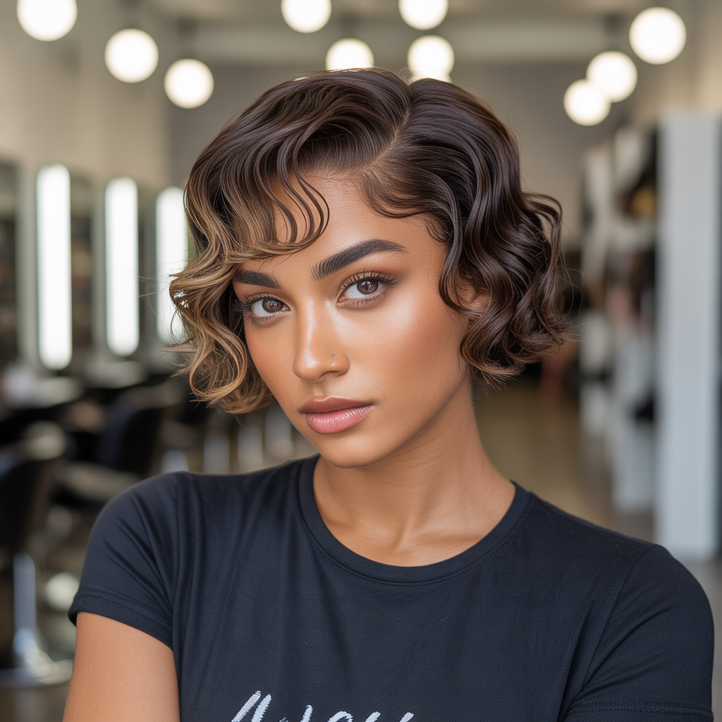  Short Wet Waves with Side Bangs