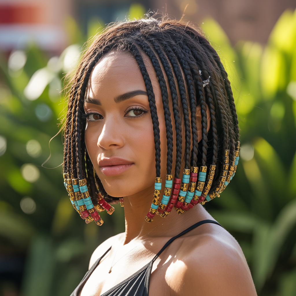 Quick Weave Fulani Braids Bob with Beads