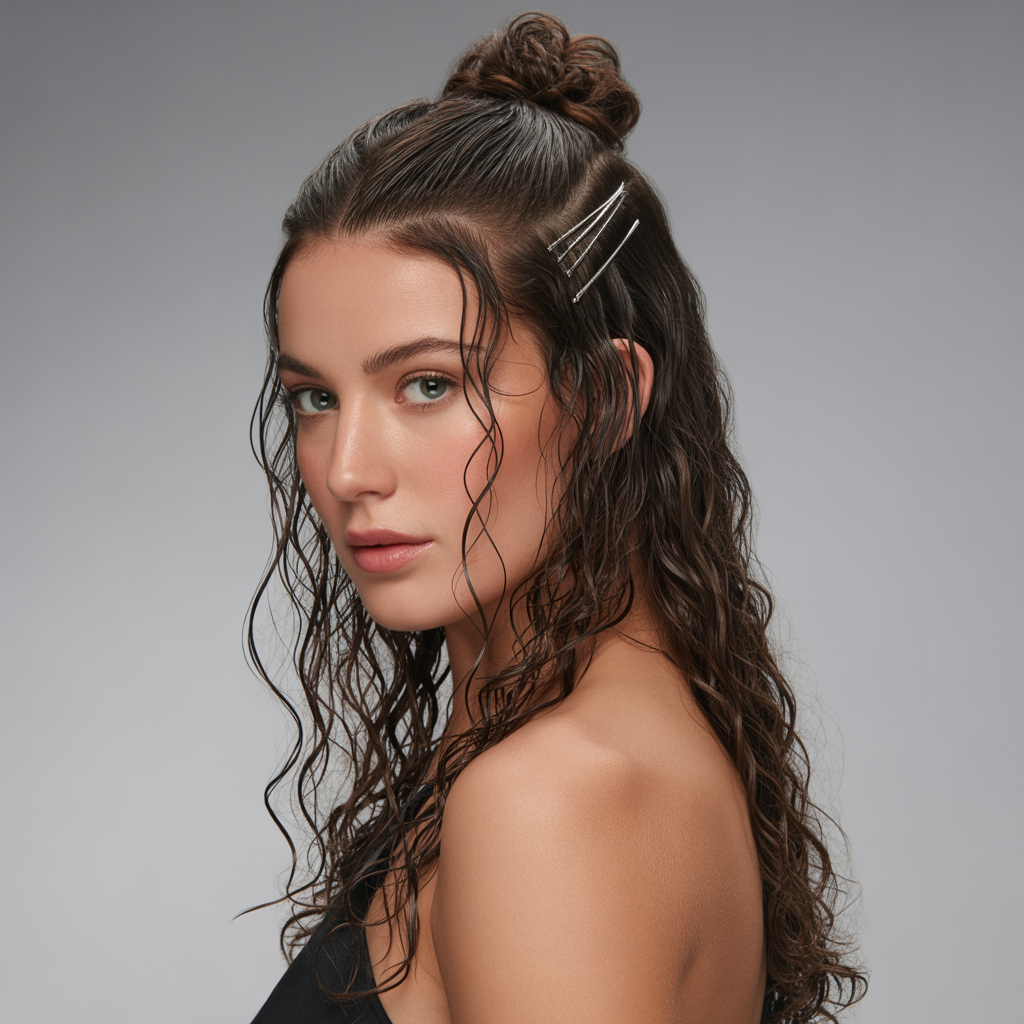 Half-Up Half-Down Wet Waves