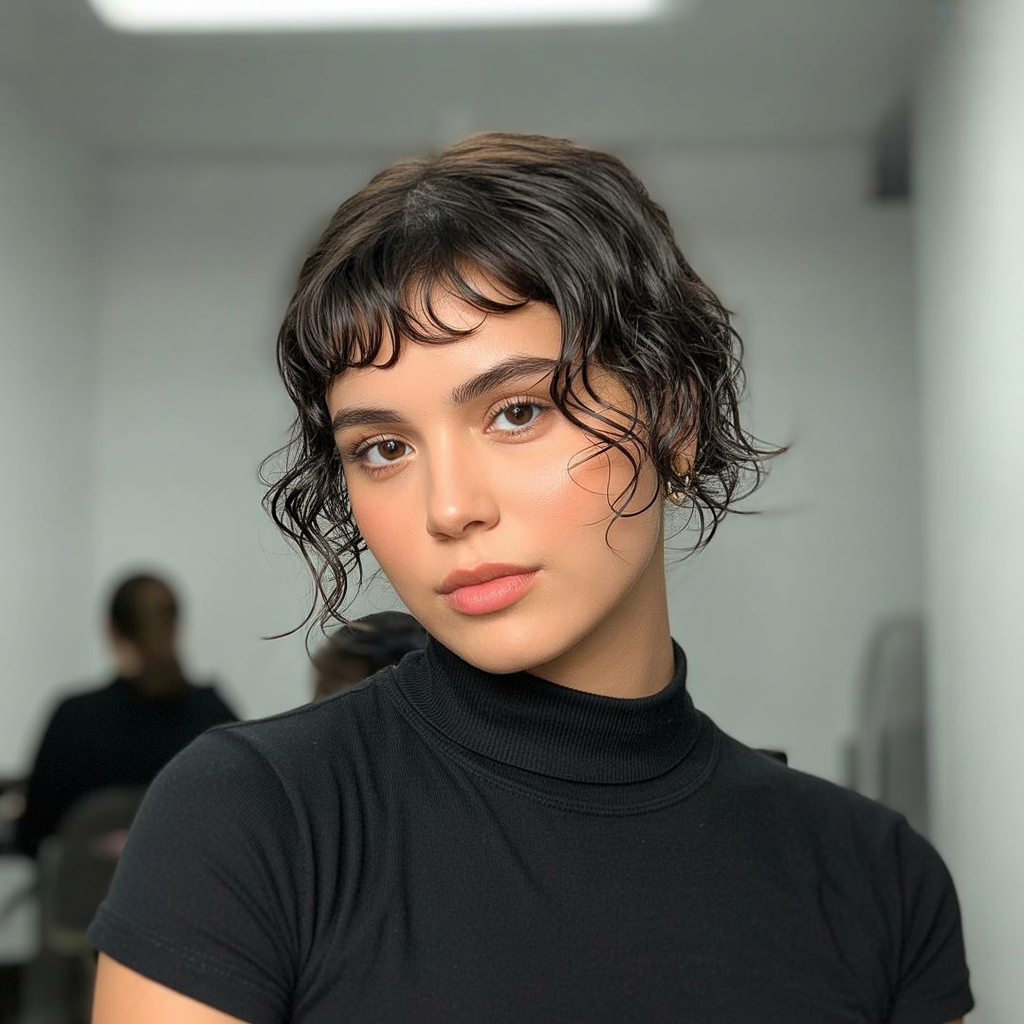 Wet and Wavy Cropped Bangs