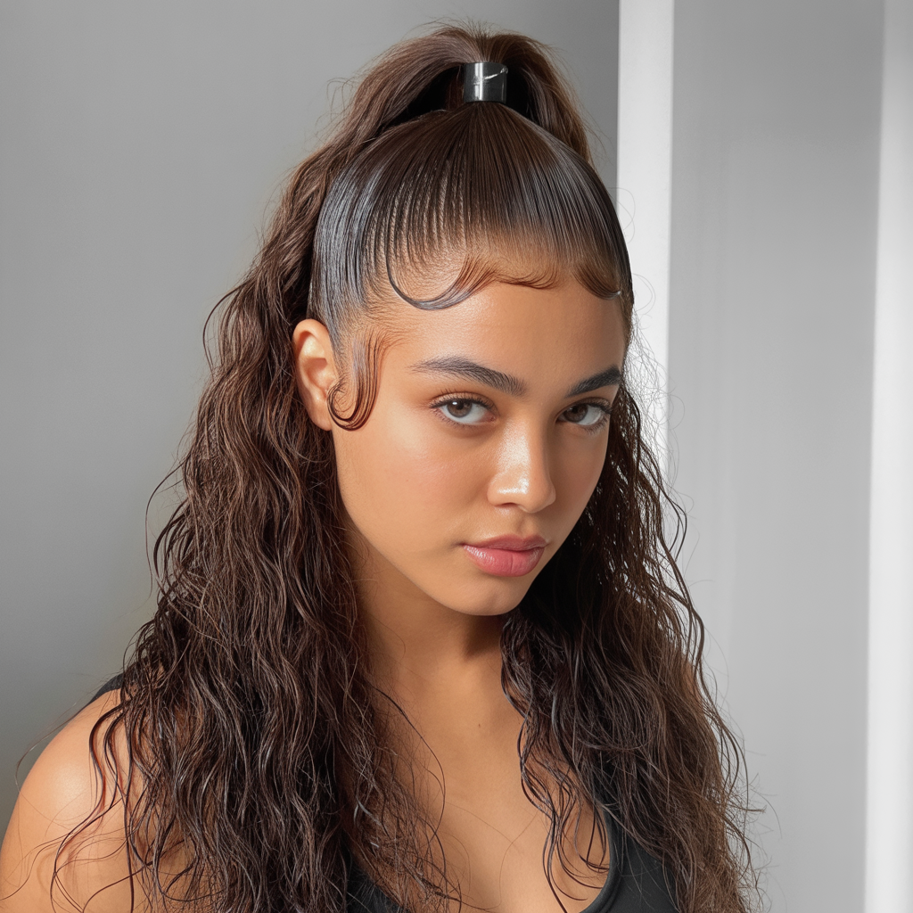 Wet Wavy High Ponytail