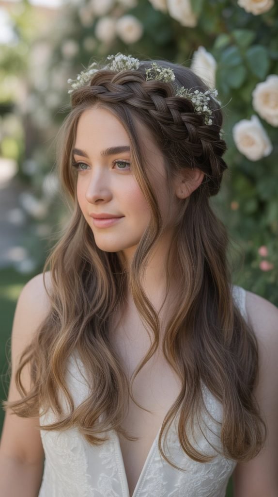 Textured Crown Braid with Down Waves